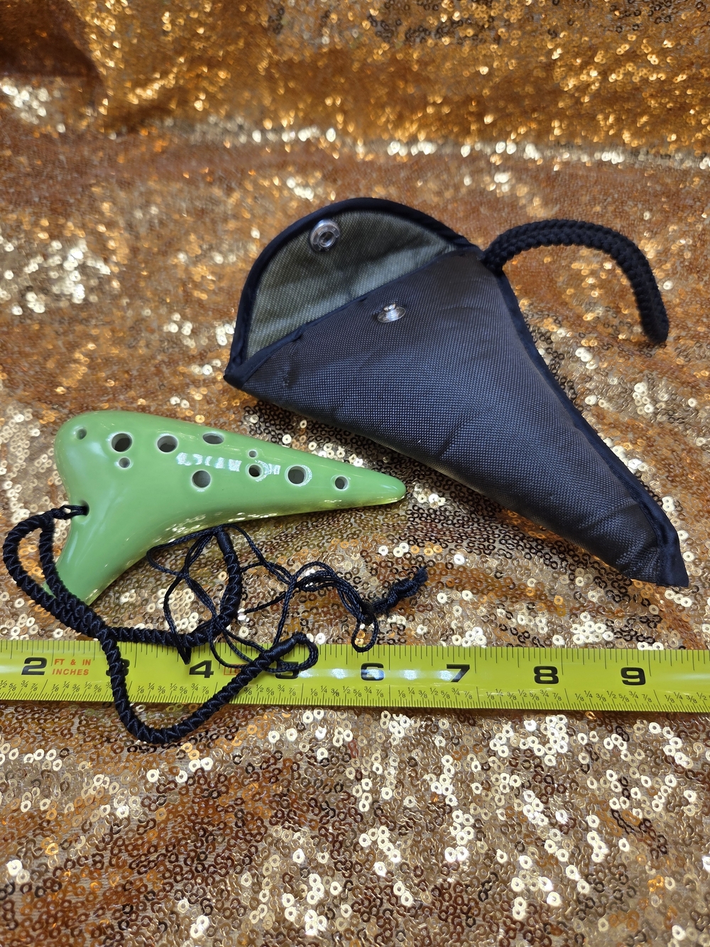 Green Ceramic Ocarina with Black Cord - Includes Soft Case